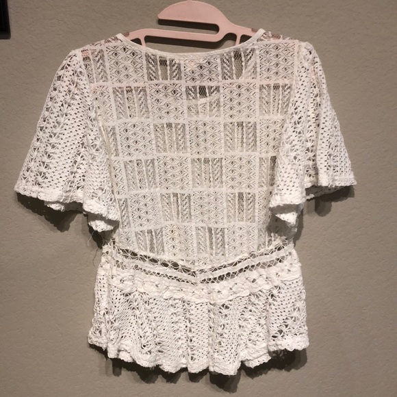Sheer white blouse with crocheted detailing! - Picture 3 of 5
